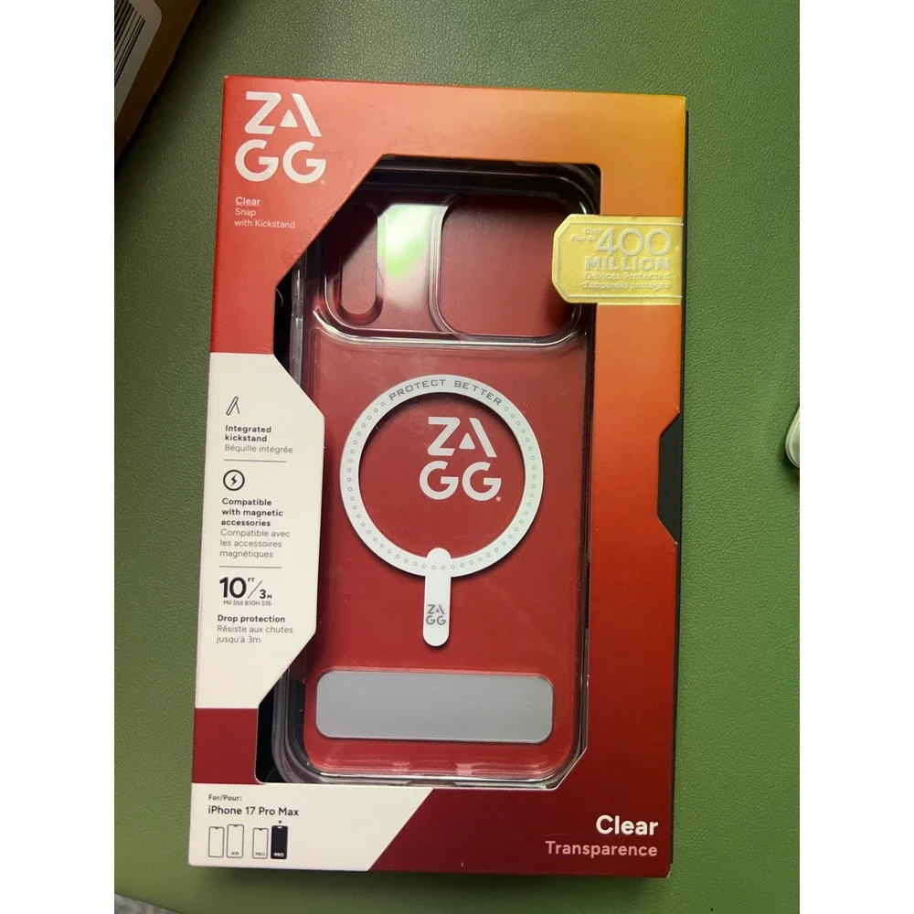 ZAGG iPhone 17 Pro Max Case Clear MagSafe Kickstand 13ft Drop Protection New